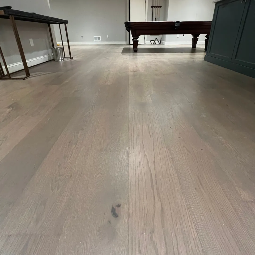 Hardwood floor with a natural matte look that helps hide daily wear and minor imperfections